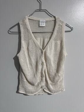 Lefties Sweater Womens XL White Open-Knit Vest V-Neck Lightweight Sheer
